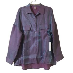 NWT Live 4 Truth Medium Oversized Purple & Aqua Blue Metallic LS Button Up